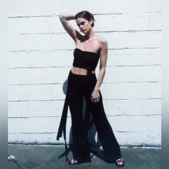 Zara Black Knitted Bandeau Cropped Tie Top L - Picture 3 of 8